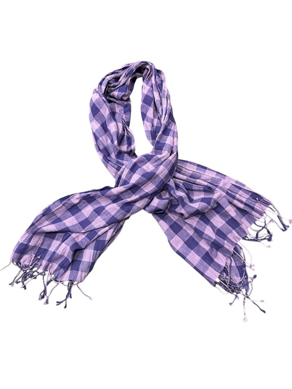One Size Purple Pink Checkered Cotton Fringe Scarf Y2K Kitschy Soft Girl